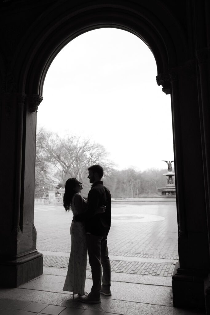 engagement photo at Bethesda terrace in NYC